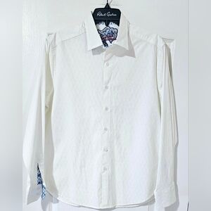 Robert Graham White Dress Shirt with Patterned Accents Size Large.